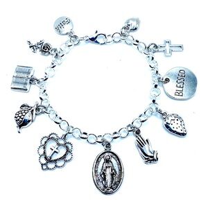 Mother Mary Charm Bracelet Religious Catholic Christianity Miraculous Medal